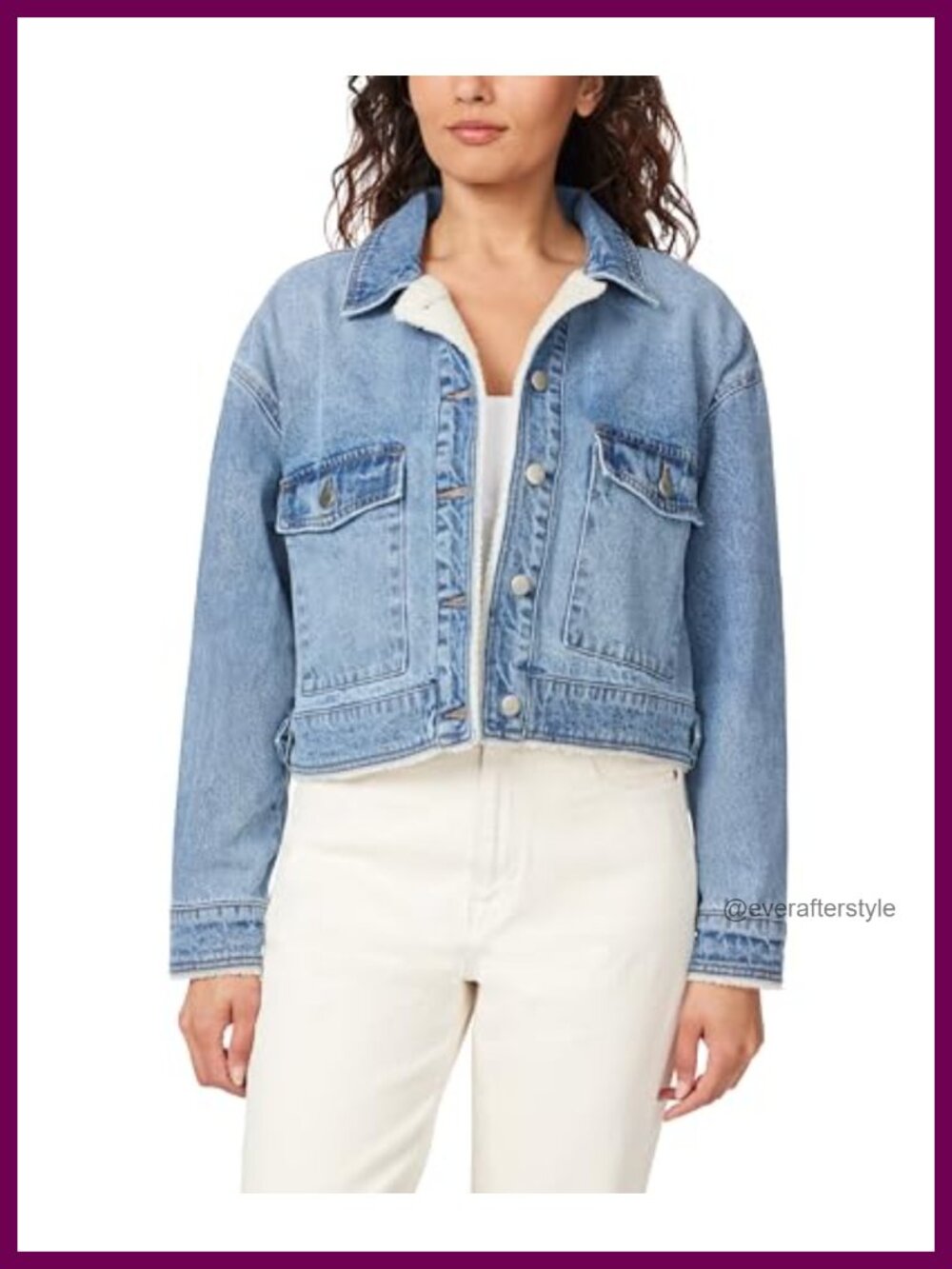Cropped Cargo Denim Jacket with Sherpa Trim